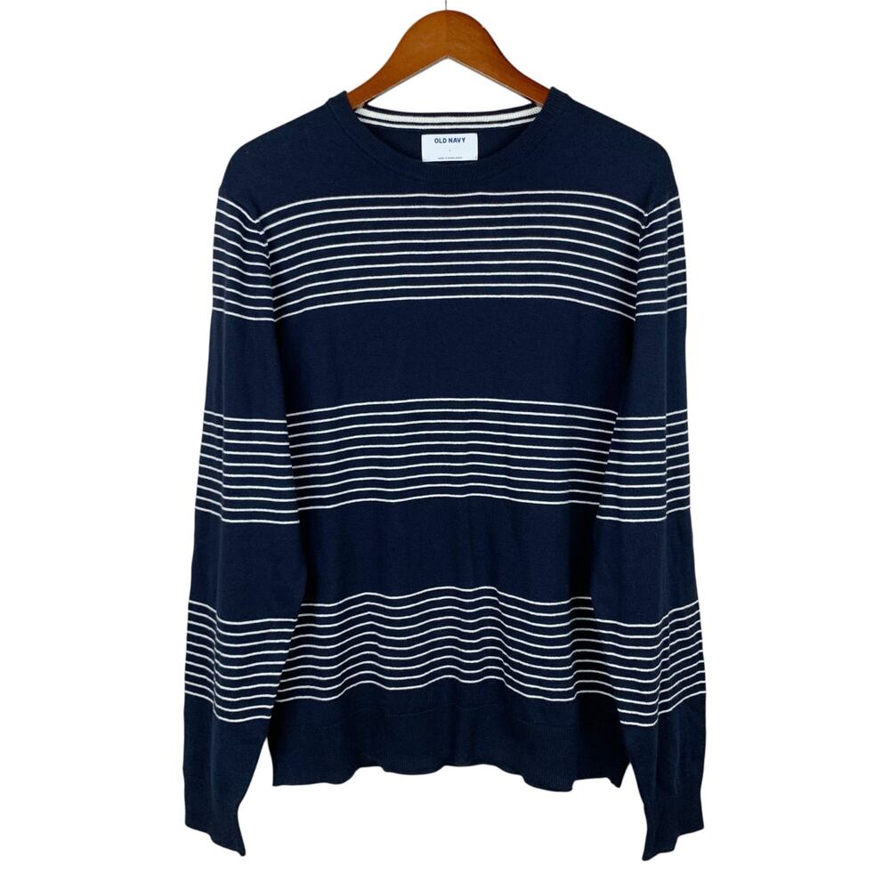 New Old Navy Core Crew Sweater Pullover Blue White Stripe Cotton Men's L